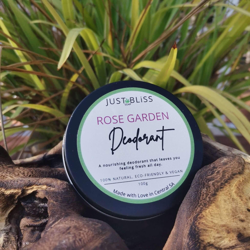 JUSTBLISS: DEODORANT: rose garden (geranium) in black tin
