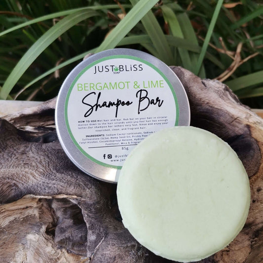 JUSTBLISS: SHAMPOO BAR in tin: BERGOT AND LIME