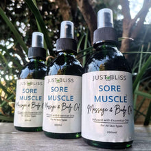 Load image into Gallery viewer, JUSTBLISS: body oil: sore muscles massage and body oil
