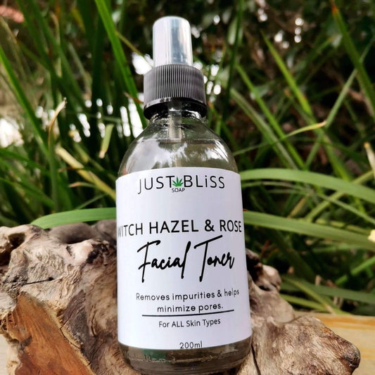 JUSTBLISS: FACIAL TONER: witch hazel and rose water (with aleo vera)