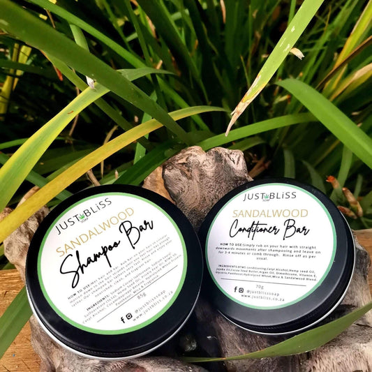 JUSTBLISS: COMBO SHAMPOO & CONDITIONER BAR: Sandalwood (In Tin)