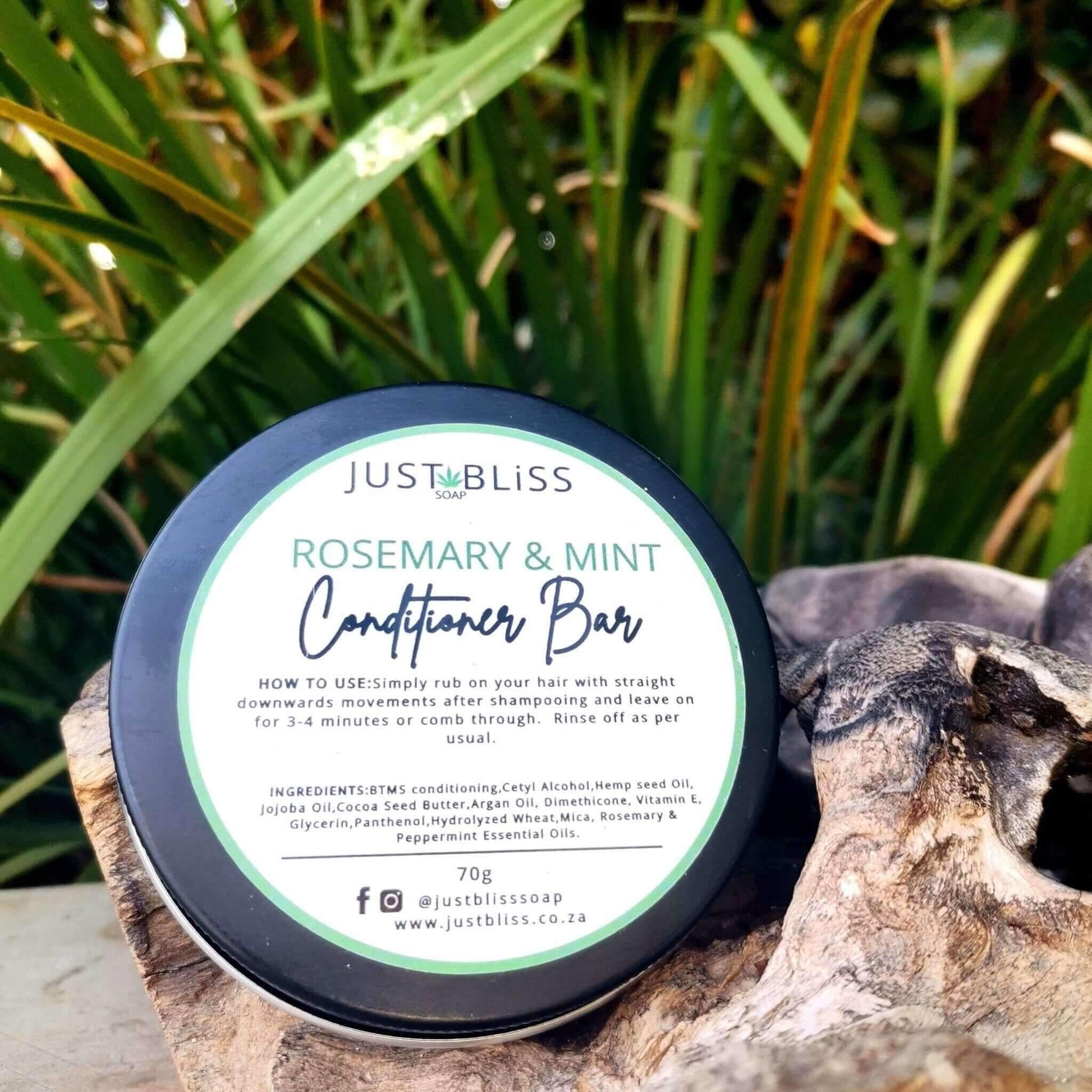 JUSTBLISS: HAIR CONDITIONER BAR: Rosemary & Mint (In Tin)