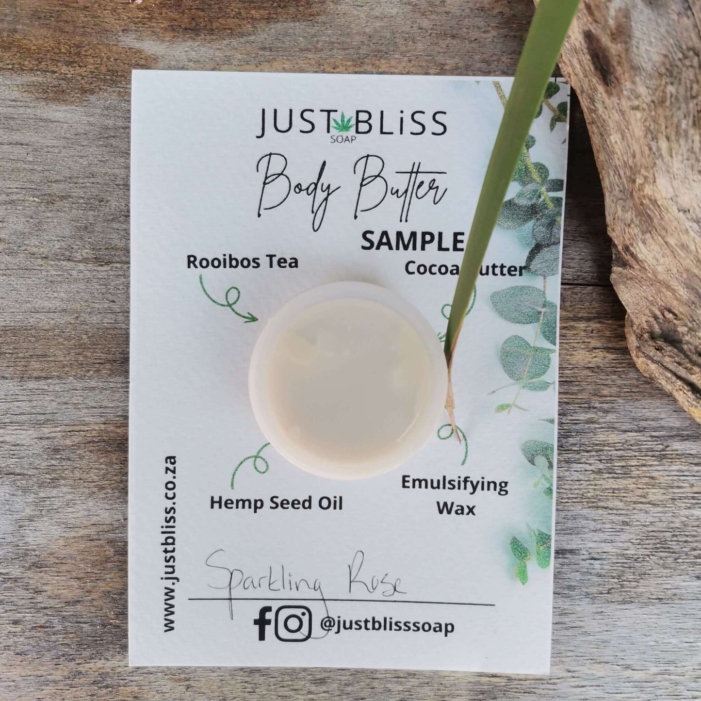 JUSTBLISS: Rooibos tea BODY BUTTER: Sample Sparkling rose - 10ml